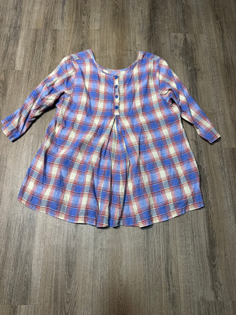 FLAX Women's Linen Mulitcolor Plaid Button-Front Tunic Top